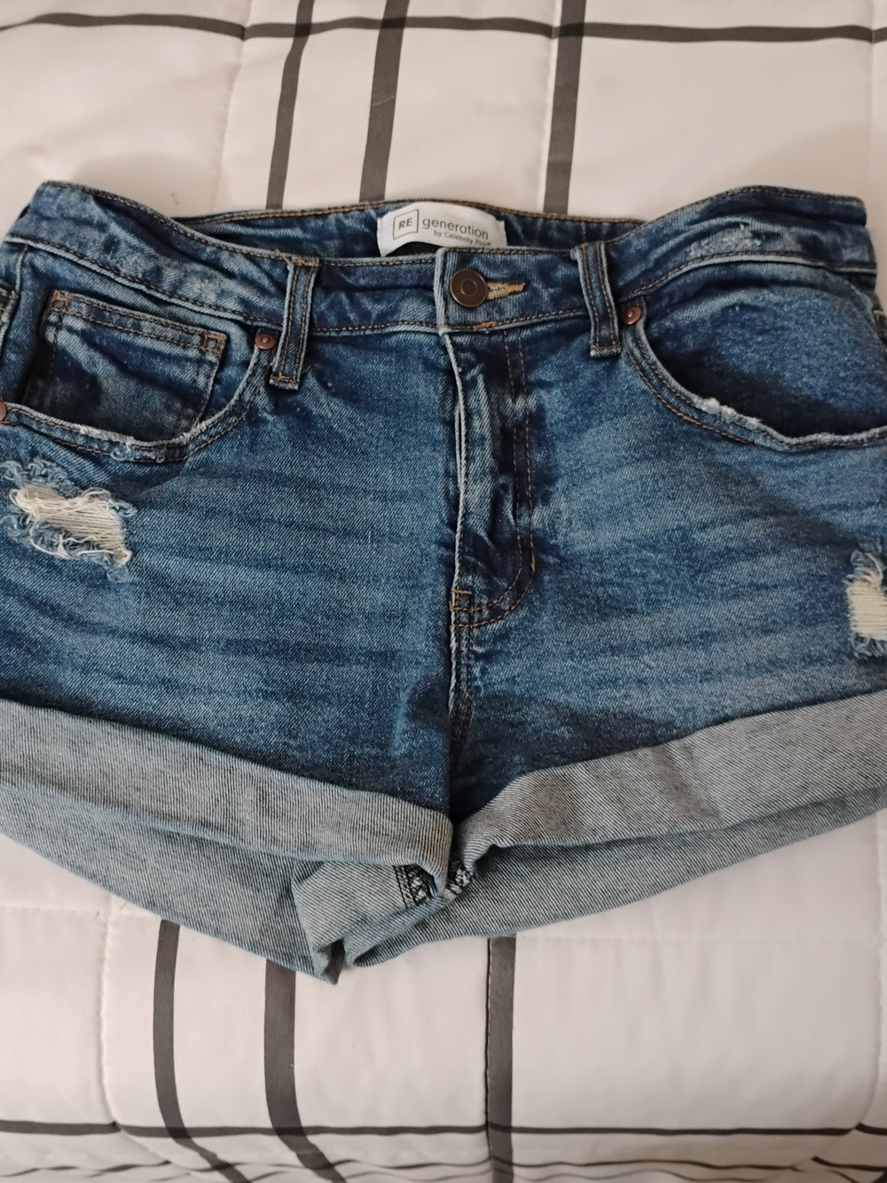 Celebrity Pink Dark Blue Distressed Cuffed Denim Shorts